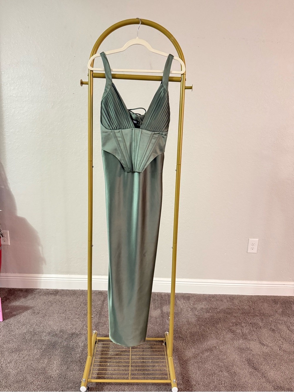 Babyboo Sage Green Satin Corset Maxi Dress Custom Petite Length XL